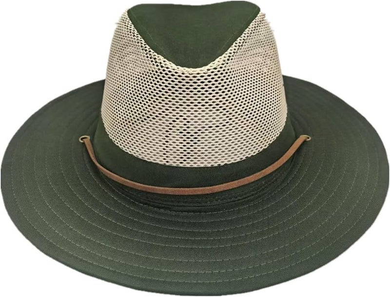 TUREVIEW Store Men's Flat Wide Brim Mesh Safari Outdoor Hat Panama Hat Travel Fishing Hiking with Windproof - Image 2